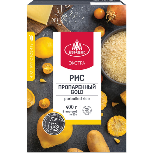 Рис Пропареный GOLD 400г, 5 пакетиков, Агро-Альянс
