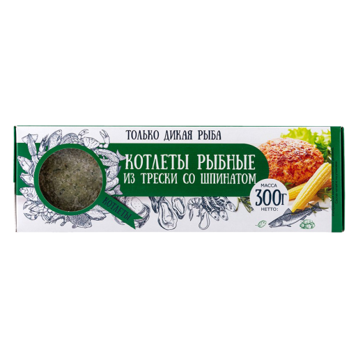 Котлеты рыбные из Трески со шпинатом 300г, DON KREVETON